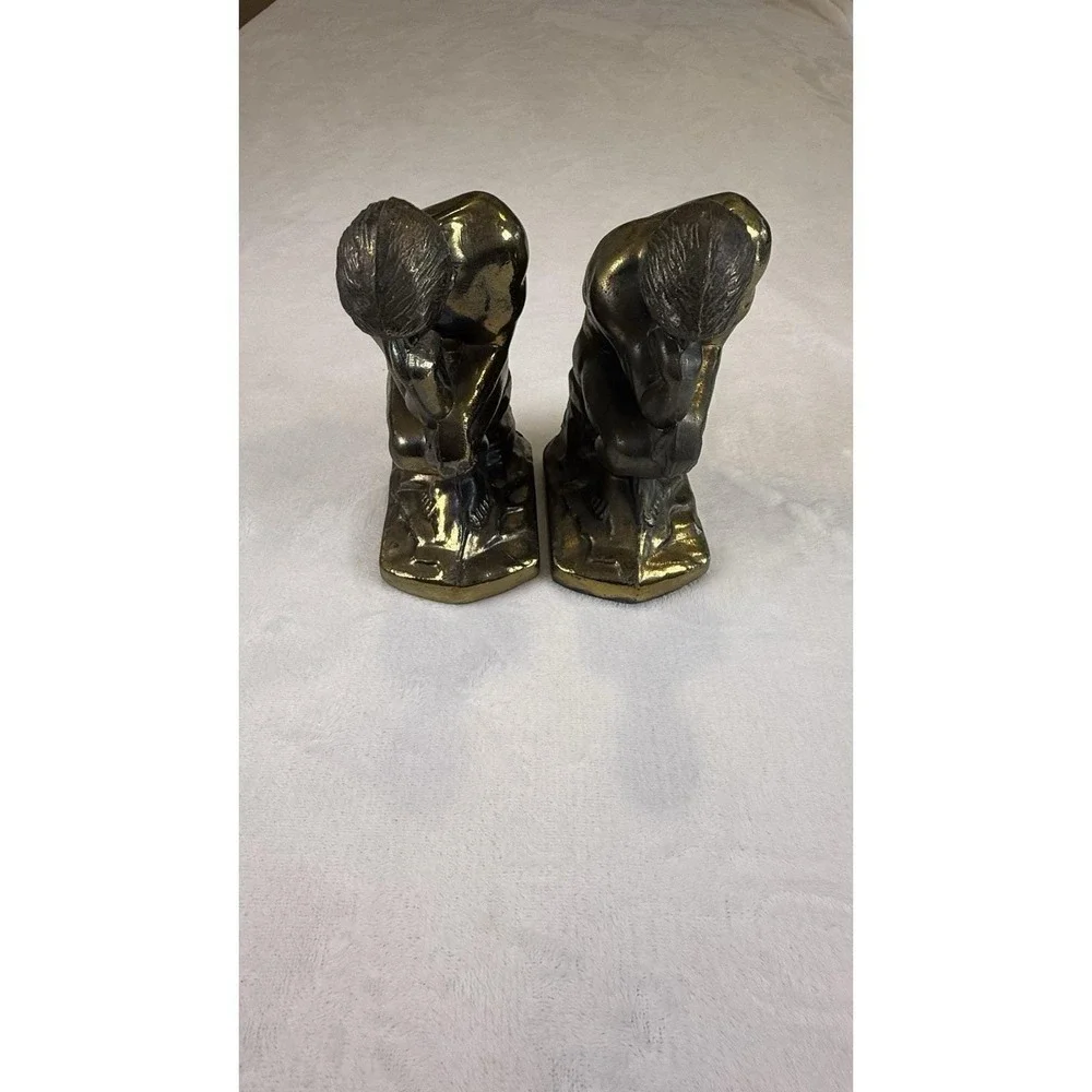 VTG Park Sherman's The Thinker Cast Metal Brass/Bronze Bookends C 1928